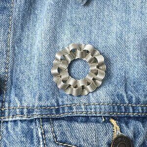 Silver Tone Round Brooch Abstract Rings Retro Art Deco Jewelry Minimalist